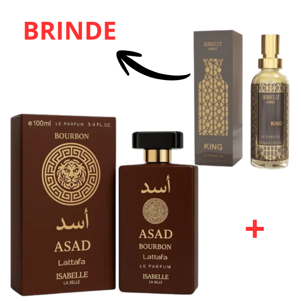 Asad Bourbon kit 100ml e Bharara King 15ml Perfume Árabe Isabelle Unisex  Masculino Alta Fixação