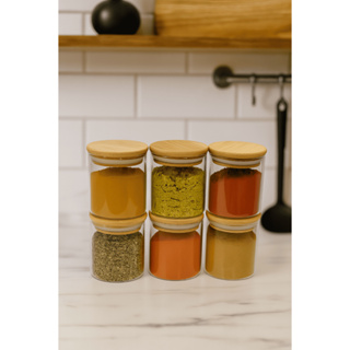 Kit 6 potes de Vidro 200ml com Tampa de Bambu Hermético em Oferta na Shopee