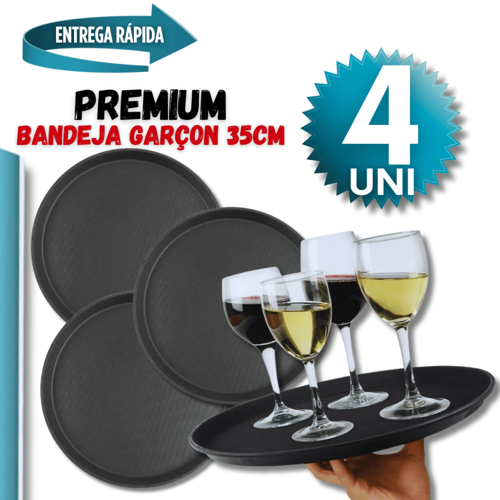 Kit 4/3/2/1 Bandeja Profissional De Garçom Antiderrapante Redonda  Resistente 35cm Multiuso Premium Utilidades