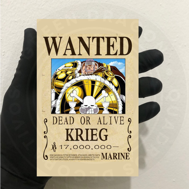 Mini Quadros Wanted One Piece  Krieg Mini Placas Decorativas Wanted One Piece Krieg 10x 15 cm
