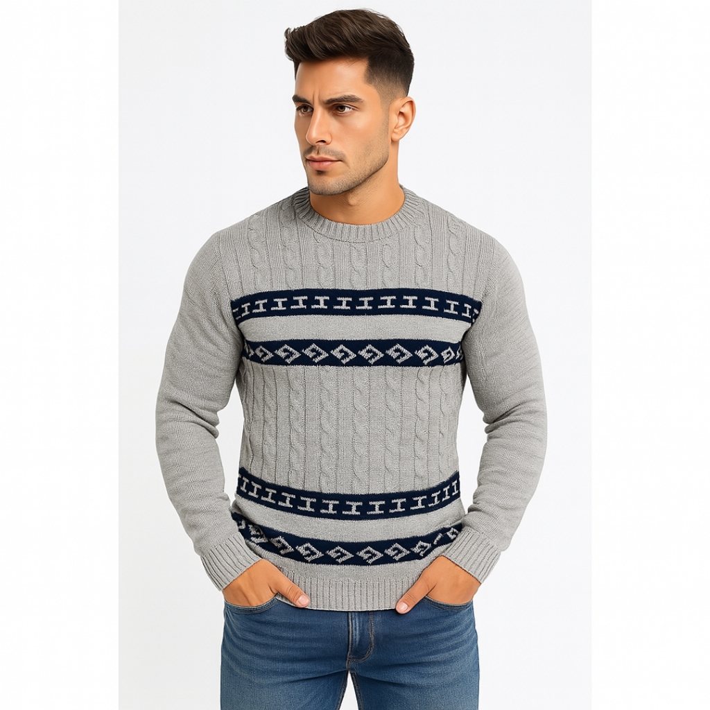 Suéter Tricot Masculino Liso Básico Casaco Blusa de Frio Gola Redonda Sem Estampa em Lã