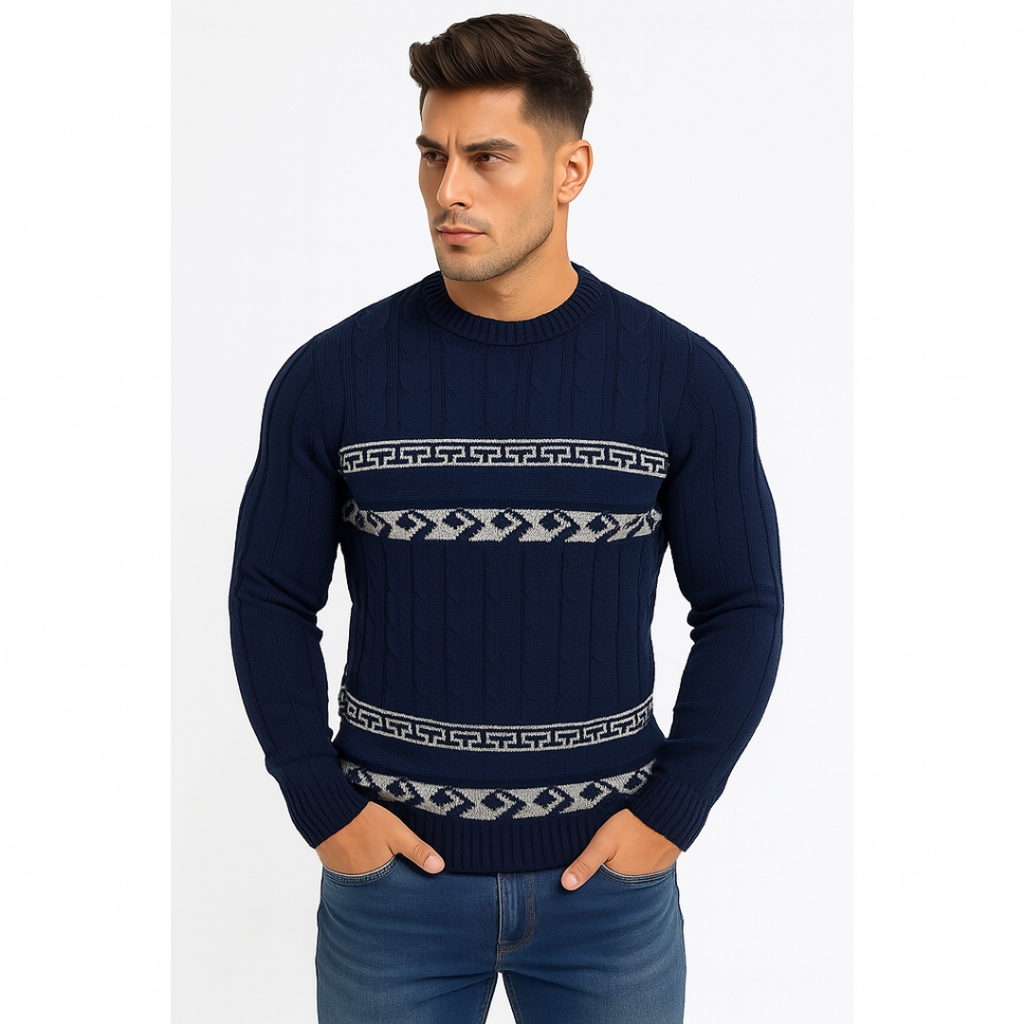 Suéter Tricot Masculino Liso Básico Casaco Blusa de Frio Gola Redonda Sem Estampa em Lã