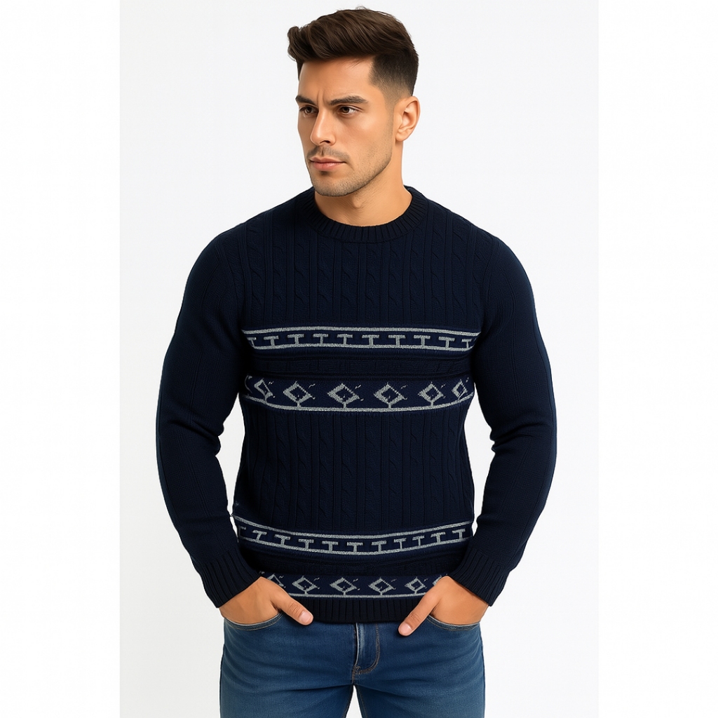 Suéter Tricot Masculino Liso Básico Casaco Blusa de Frio Gola Redonda Sem Estampa em Lã