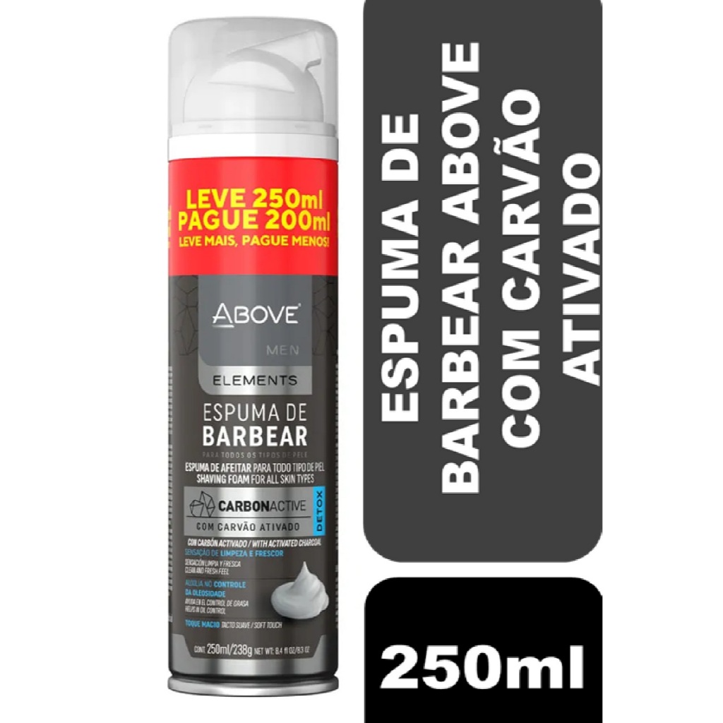 Kit 03un Espuma De Barbear Above Carvão Ativado com 250ml