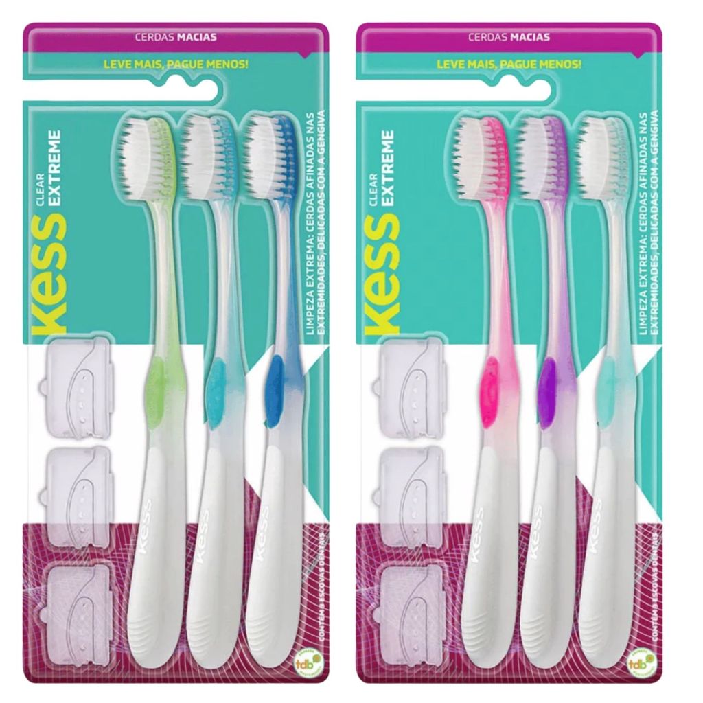 Escova de Dentes KESS Clear Extreme com 3 unidades - Cerdas Macias Higiene Oral e Bucal Dental em Oferta na Shopee