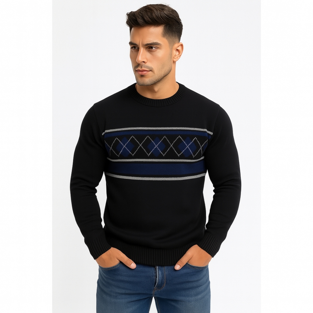 Suéter Tricot Masculino Liso Básico Casaco Blusa de Frio Gola Redonda Sem Estampa em Lã