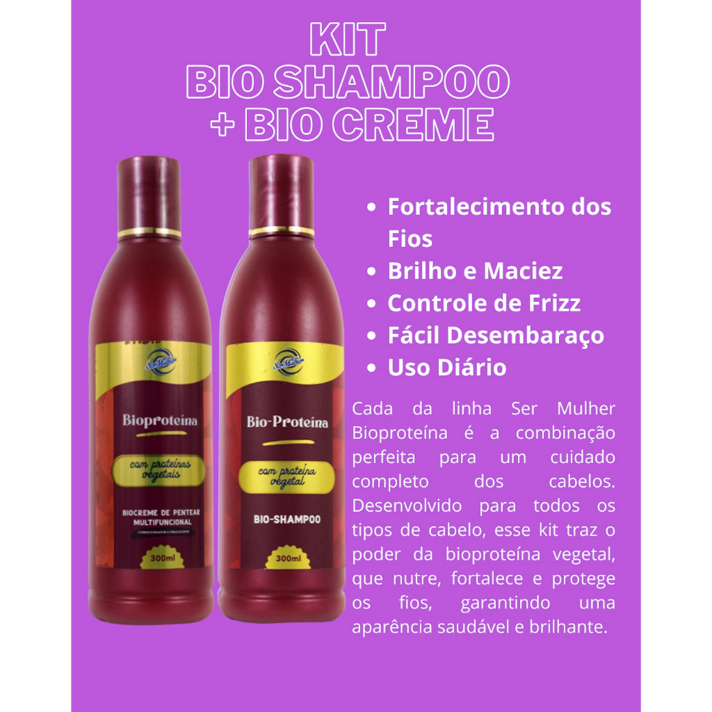 KIT DE TRATAMENTO SER MULHER PARA CABELO ORGÂNICO E BIO FIBRA COM BIO SHAMPOO E BIO CREME