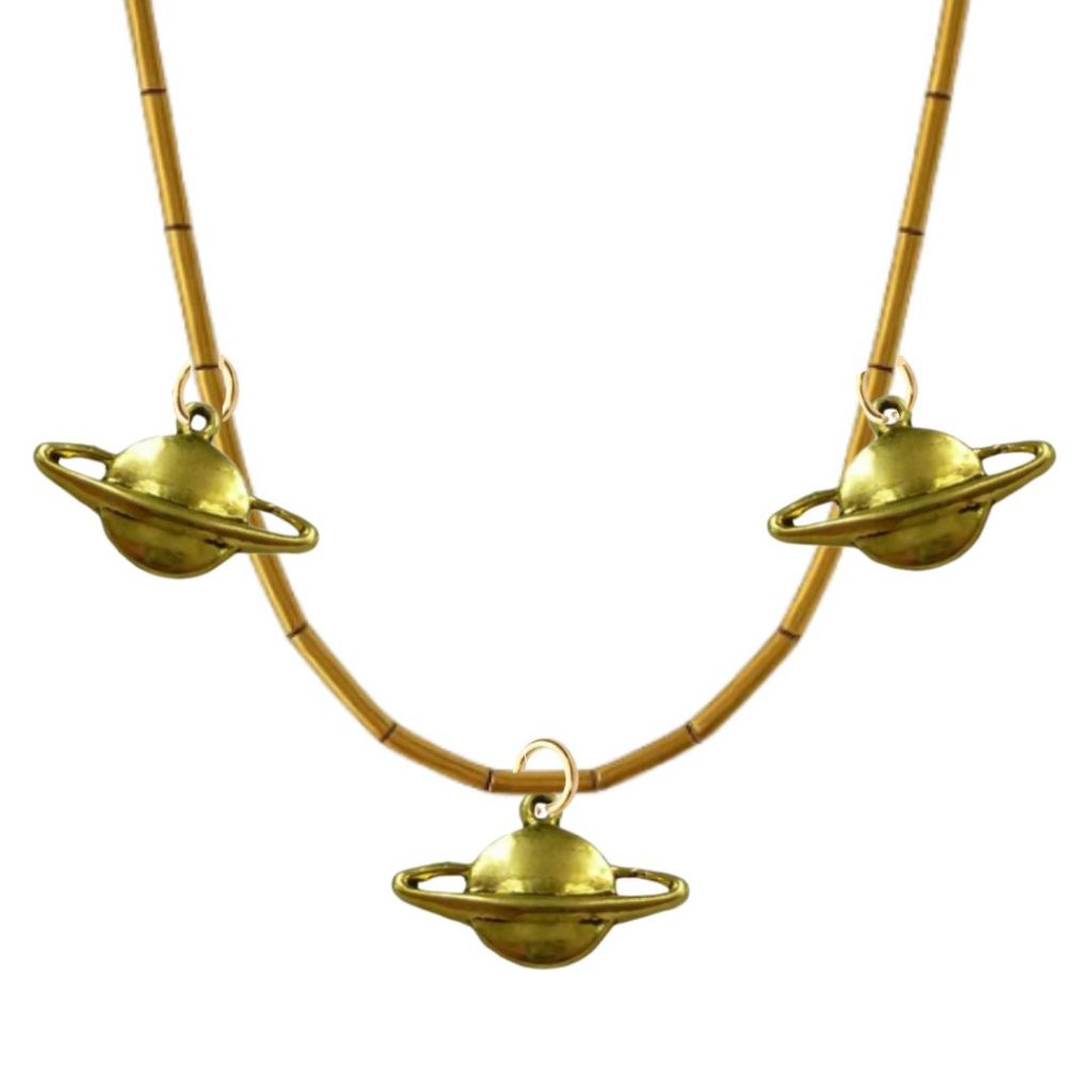 Colar Saturno De Canutilho Dourado Chique Unissex