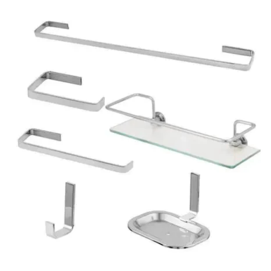 Kit Acessórios Para Banheiro Quadrado Alumino + Porta Shampoo Reto em Oferta na Shopee