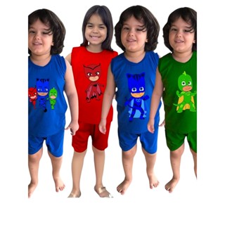 Conjunto Infantil Regata e Short Unissex Menino Menina Verão PJ Masks em Oferta na Shopee