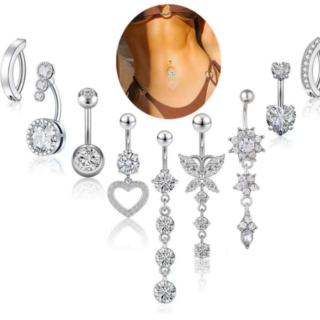 Kit 5 Piercing Para Umbigo Diversos Modelos e Tamanhos- Prata em Oferta na Shopee