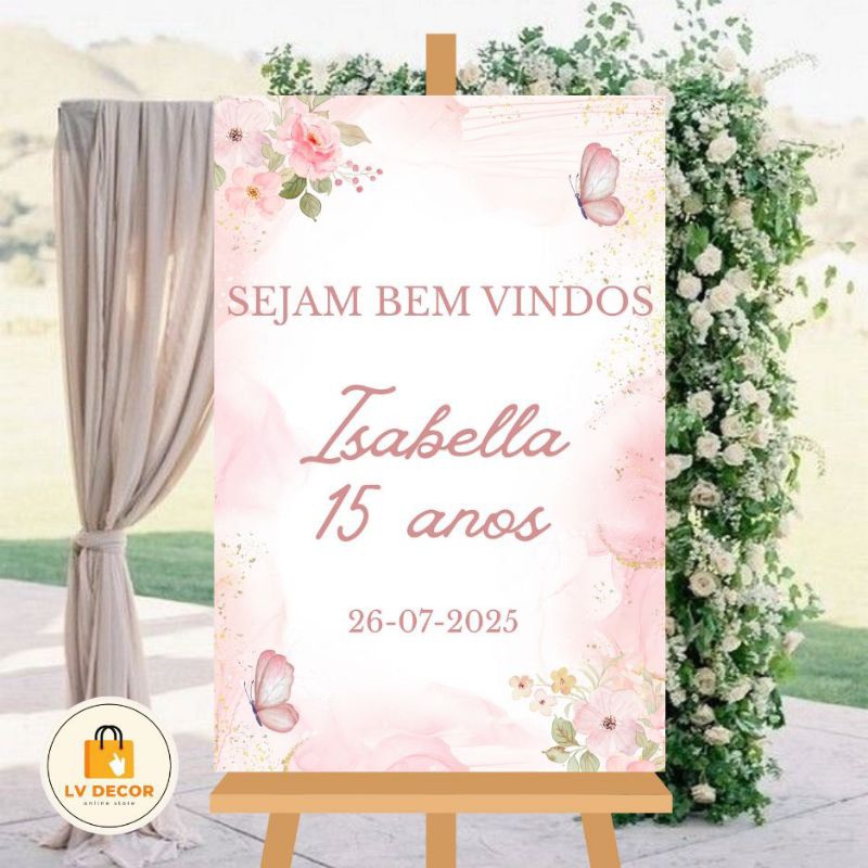 Placa Decorativa Recepção Aniversário Grande Personalizada Flores Borboletas em Oferta na Shopee