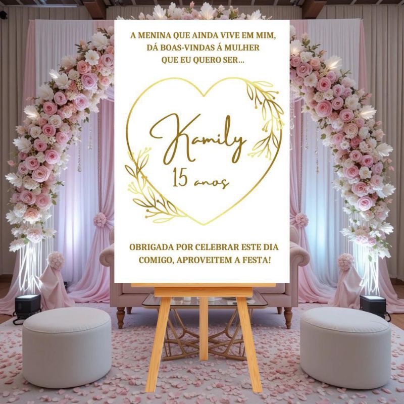 Placa Recepção Aniversário 15 Anos Moderno Flor Nome Personalizado em Oferta na Shopee