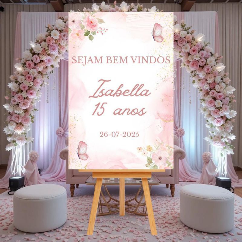 Placa Recepção Aniversário 15 Anos Moderno Flor Nome Personalizado em Oferta na Shopee
