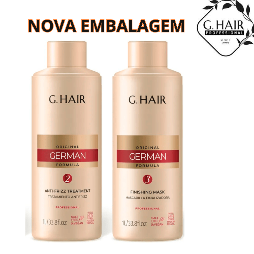 Ghair - Kit Escova Progressiva Alemã Liso Extremo PASSO 2 + Finalizadora PASSO 3 1L