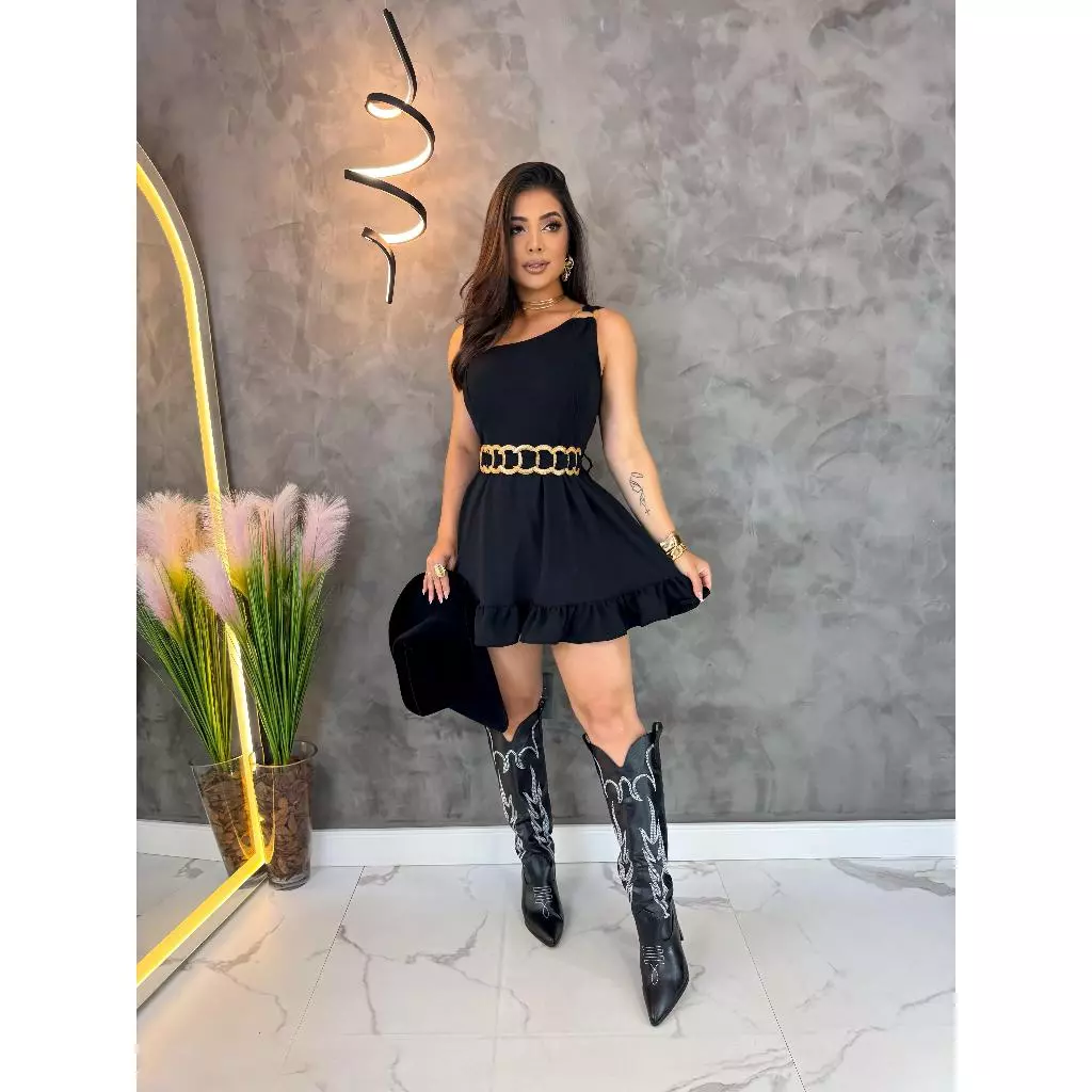 MACAQUINHO NULA MANGA FEMININO ESTILO BOHO CHIQUE NA PECUARIA RODEIO SHORT SAIA COM BABADO CINTO ORGANICO COM BOJO — imagem 1