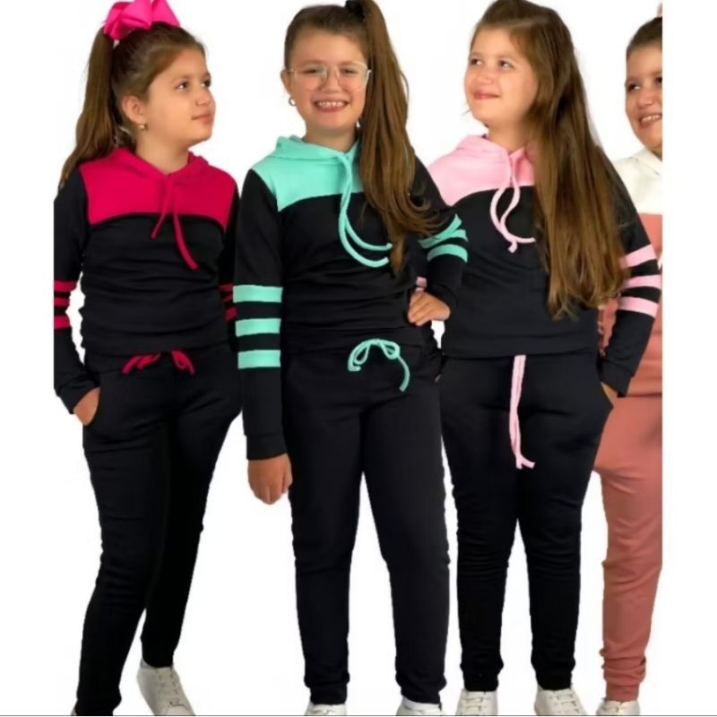 conjunto moletim femina infantil bicolor tendência no tamanho 6 8 10 12 14  outono inverno em Oferta na Shopee