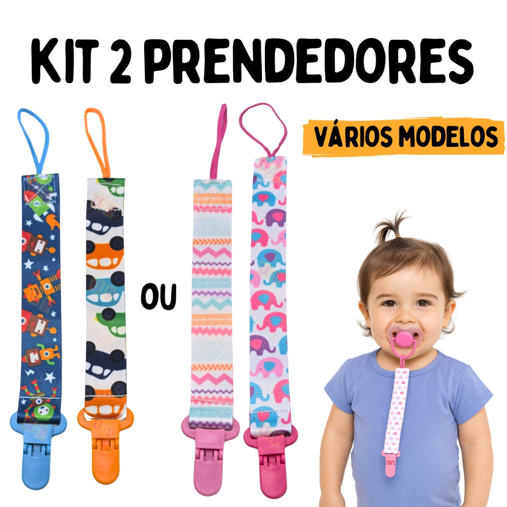 Kit 2 Prendedores De Chupeta Menina Menino Baby Bebê Com Bico Clipe Serve na Buba Mam Avent Nillo