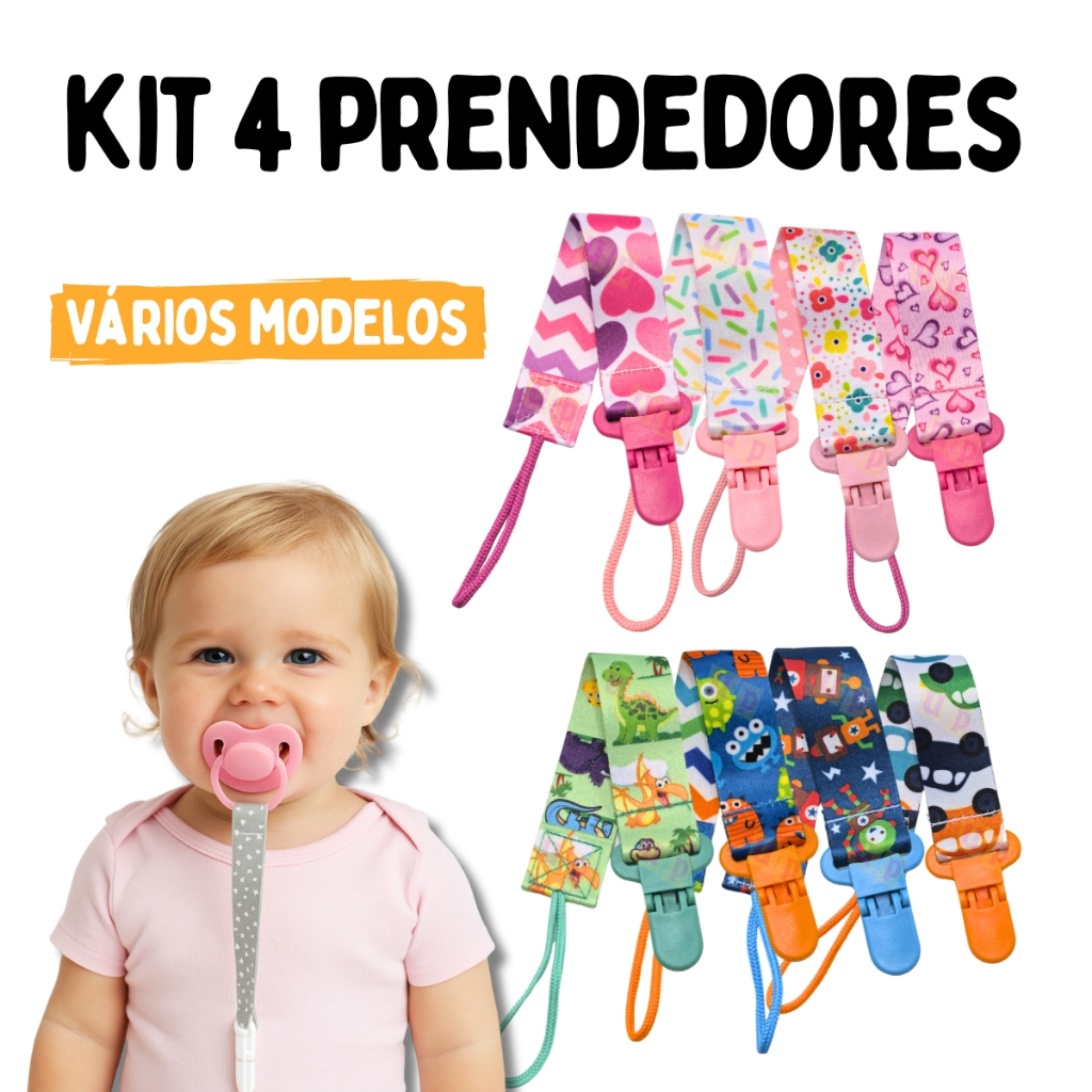 4 Prendedor de Chupeta Menina Menino Kit Universal Mam Avent Nuk Nillo Chupeta Prendedor Buba