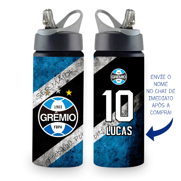 Garrafa do Time Tricolor Gaúcho Grêmio de Alumínio 600ml Personalizada Com Nome