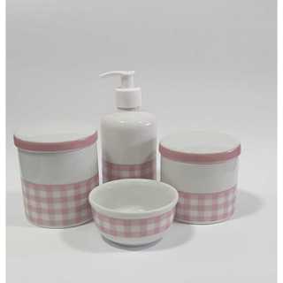 Kit Bebe Porcelana Higiene  Menina Maternidade Xadrez Rosa Delicado em Oferta na Shopee