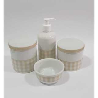 Kit Bebe Porcelana Higiene Maternidade Xadrez bege Delicado em Oferta na Shopee