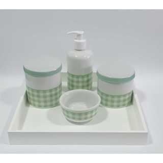 Kit Bebe Porcelana Higiene  Maternidade Xadrez Verde Delicado em Oferta na Shopee