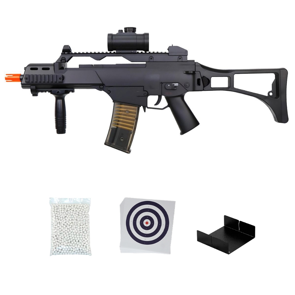 Kit Rifle Airsoft Elétrico Full Auto G36C M85 6mm Double Eagle+ 2000 Esferas 0.12g+ Alvo+ Porta Alvo