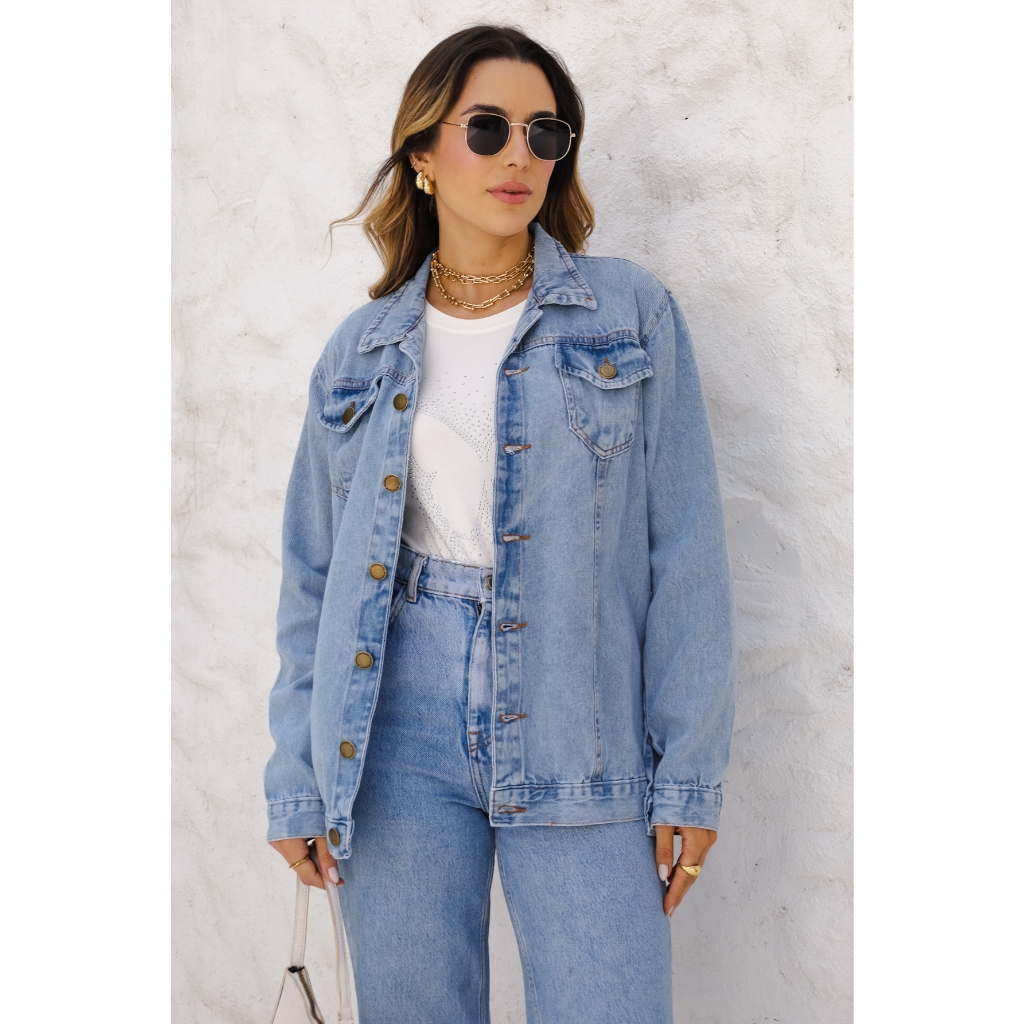 Max Jaqueta Jeans Casual Feminina  , Ser lycra com bolso e botão , tecido 100% algodao em Oferta na Shopee