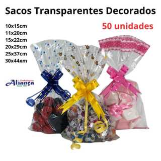 50 Embalagem Transparente Decorada – Sacos p/ Presente, Festa e Lembrancinha em Oferta na Shopee