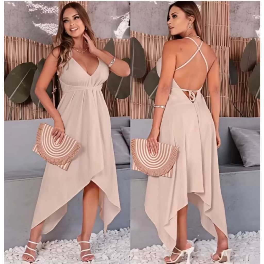 Vestido Envelope Alcinha Soltinho Costa Nua Sem Bojo Com Bicos e Decote Muito Lindo