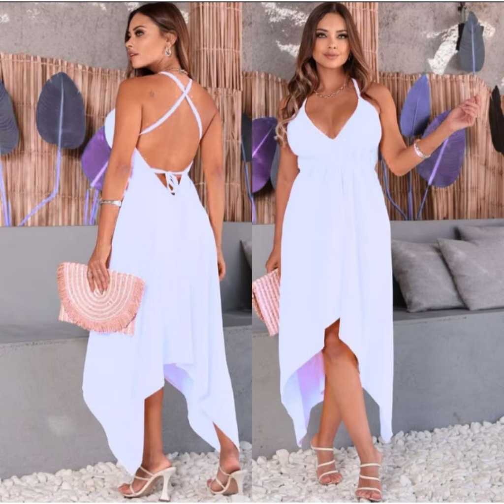 Vestido Envelope Alcinha Soltinho Costa Nua Sem Bojo Com Bicos e Decote Muito Lindo
