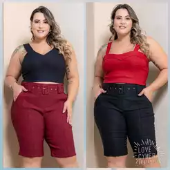 kit2 Bermuda Shorts Feminino Plus Size Bengaline con cinto tamnho especial 42a 52