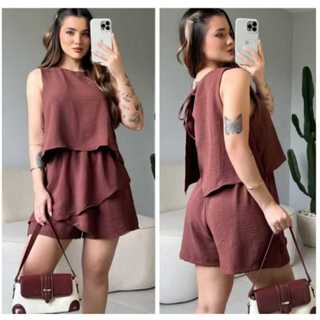 macaquinho feminino  curto forrado com camadas verão em Oferta na Shopee