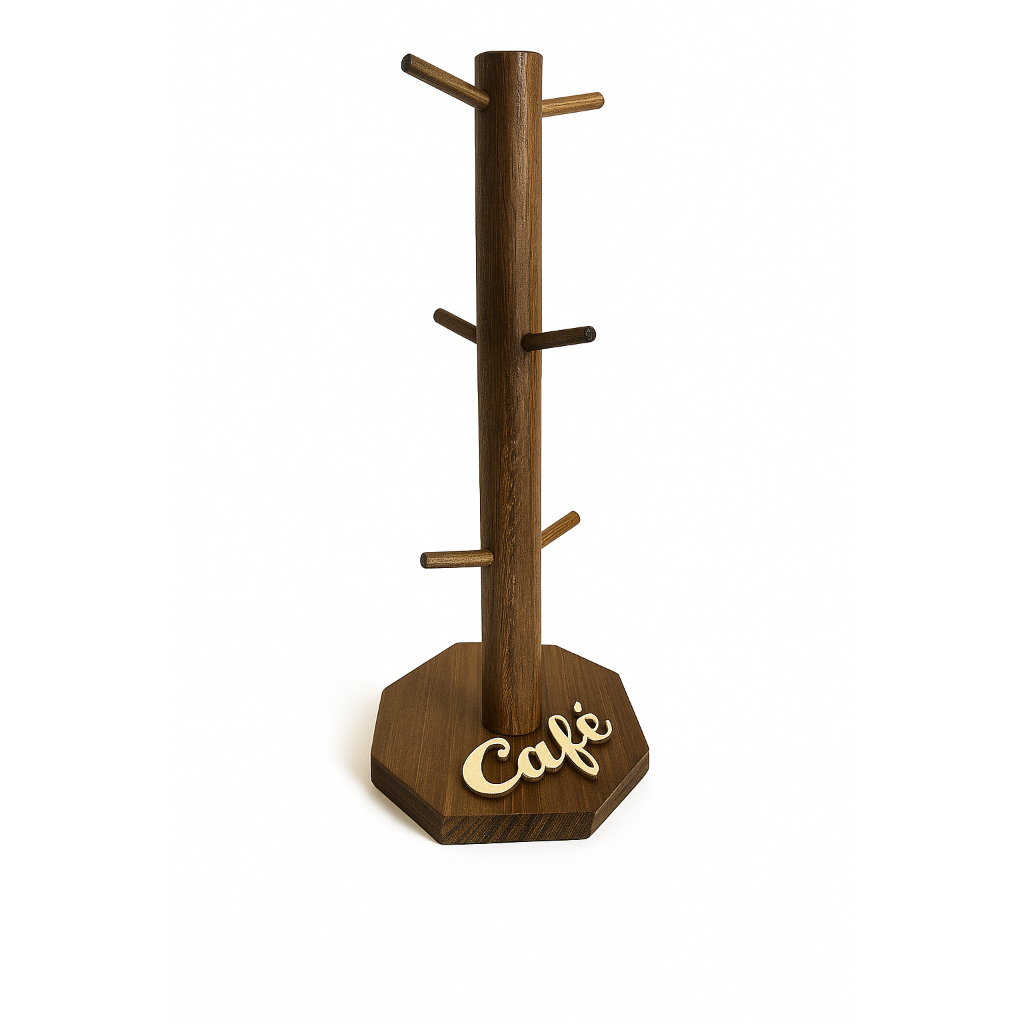 Suporte de Xícaras em Madeira com 6 Ganchos | Organizador Artesanal de Canecas | Mancebo Rústica para Cozinha em Oferta na Shopee