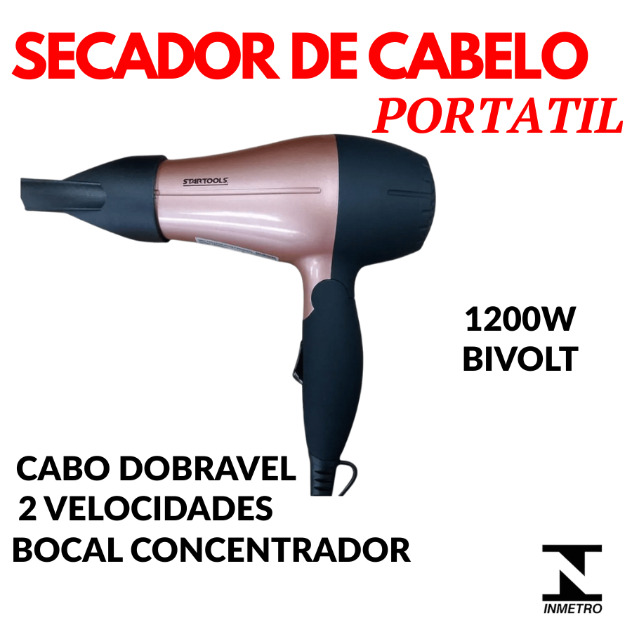 Secador De Cabelo Dobrável Pequeno e Portátil 1200W Bivolt Bocal Alça Para Pendurar em Oferta na Shopee