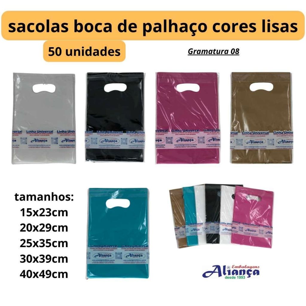 50 Sacola Boca de Palhaço Várias Cores e Tamanhos Ideal para Lembrancinhas e Brindes