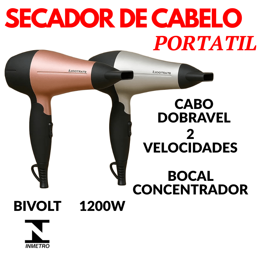 Secador De Cabelo Dobrável Bivolt Portátil Com 1200W Bocal Direcionador em Oferta na Shopee