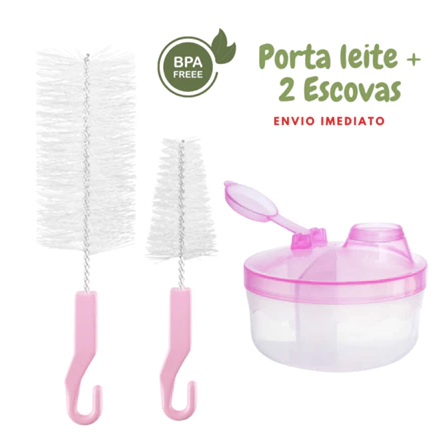 Kit Porta Leite em Pó + Limpador de Mamadeira Para Bebê em Oferta na Shopee