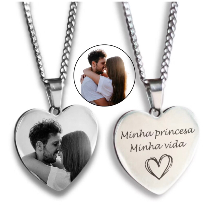 Colar Corrente Feminina + Pingente medalha personalizada com Foto e Frase