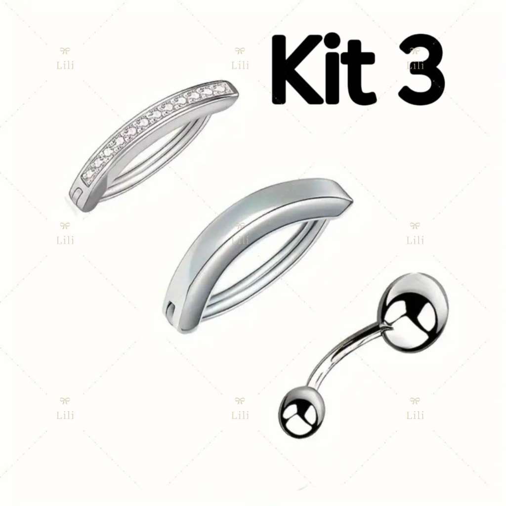 Kit 3 Piering de Umbigo Aço inoxidável