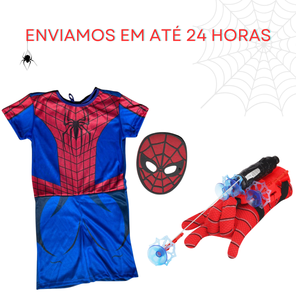 Kit Fantasia e Lançador de Teia Menino Aranha Dardos com Ventosa Brinquedo Infantil em Oferta na Shopee