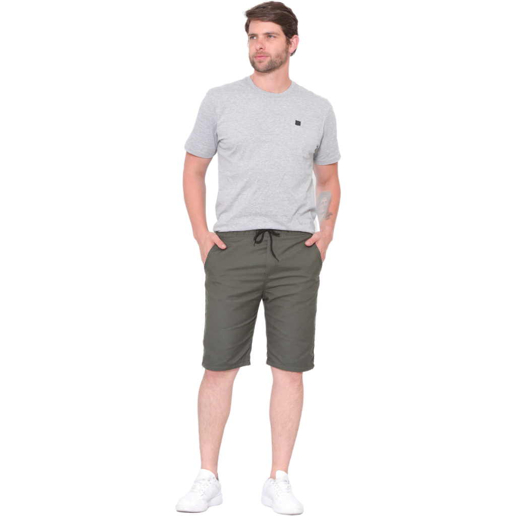 Bermuda Shorts Elástico Verde Homem Masculino Moderno Moda Sarja Casual Hype 2025