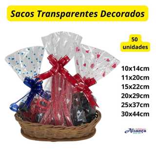 50 Sacos de Presente Transparente Decorados – Embalagem para Brindes, presentes e lembrancinhas em Oferta na Shopee
