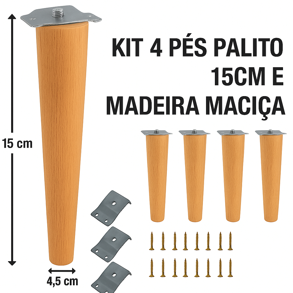 🎉 Kit Completo Pés Palito 15 cm + Chapinhas + Parafusos para Fixação