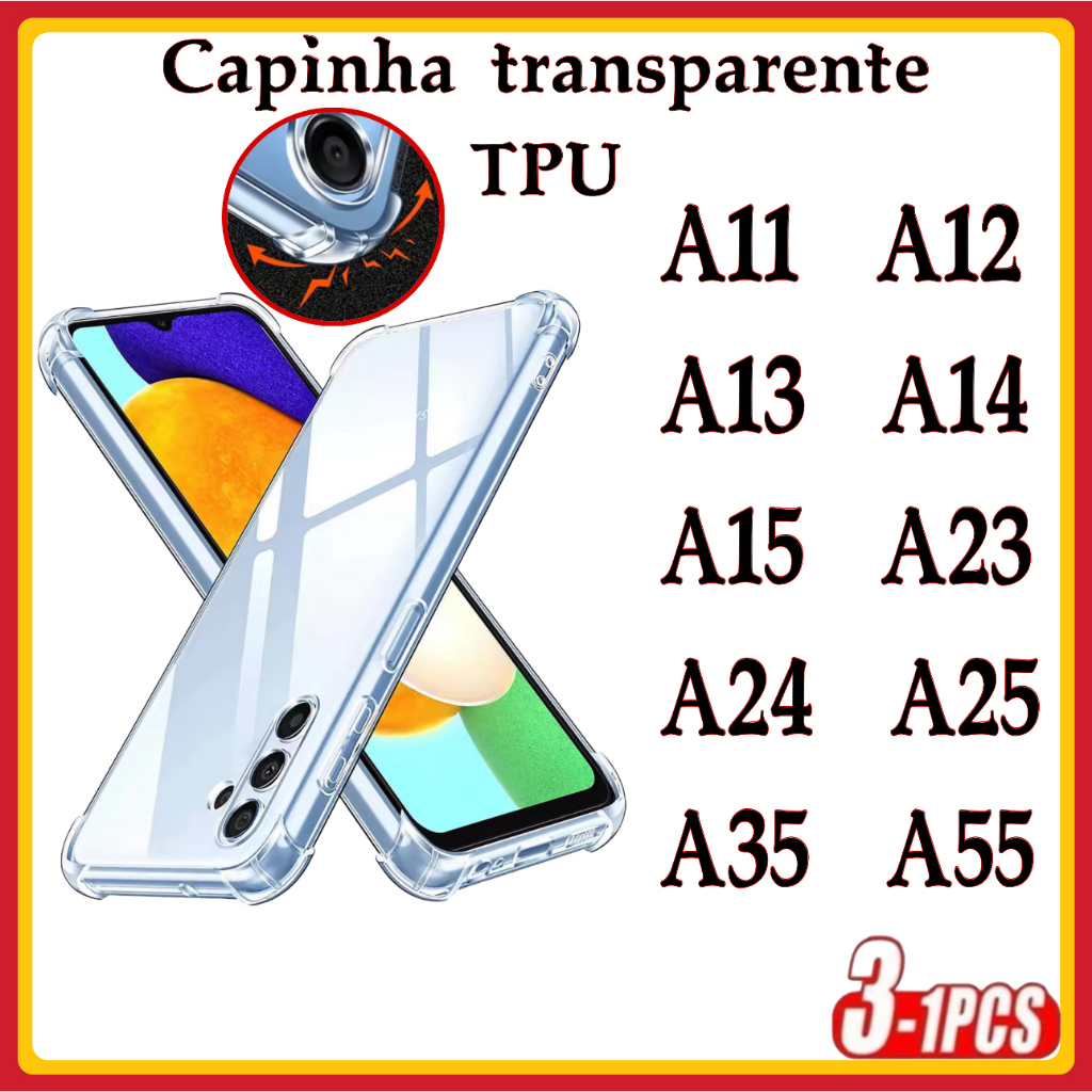 Capa transparente TPU capinha Anti Shock Impacto Samsung A11 A12 A13 A14 A15 A23 A24 A25 A35 A55