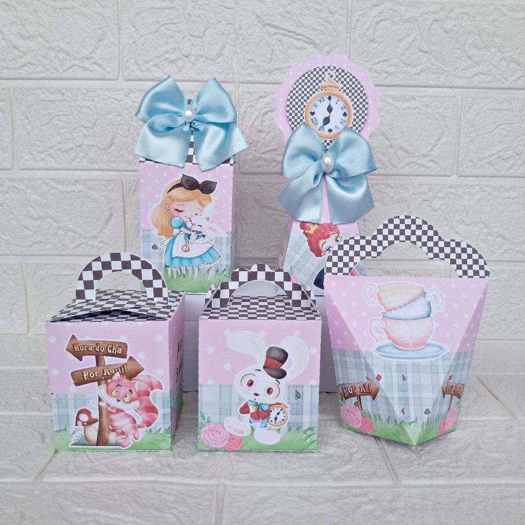 Kit Caixas Personalizadas Alice no país das Maravilhas (SEMI-MONTADO) Tema infantil Aniversário Papelaria Lembrancinhas