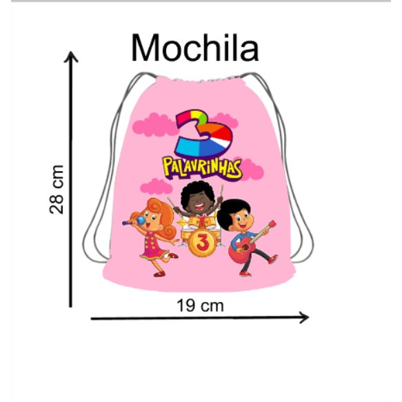 Kit Lembrancinha Mochila Saco 3 PALAVRINHAS ROSA sem personalização para festas e aniversários
