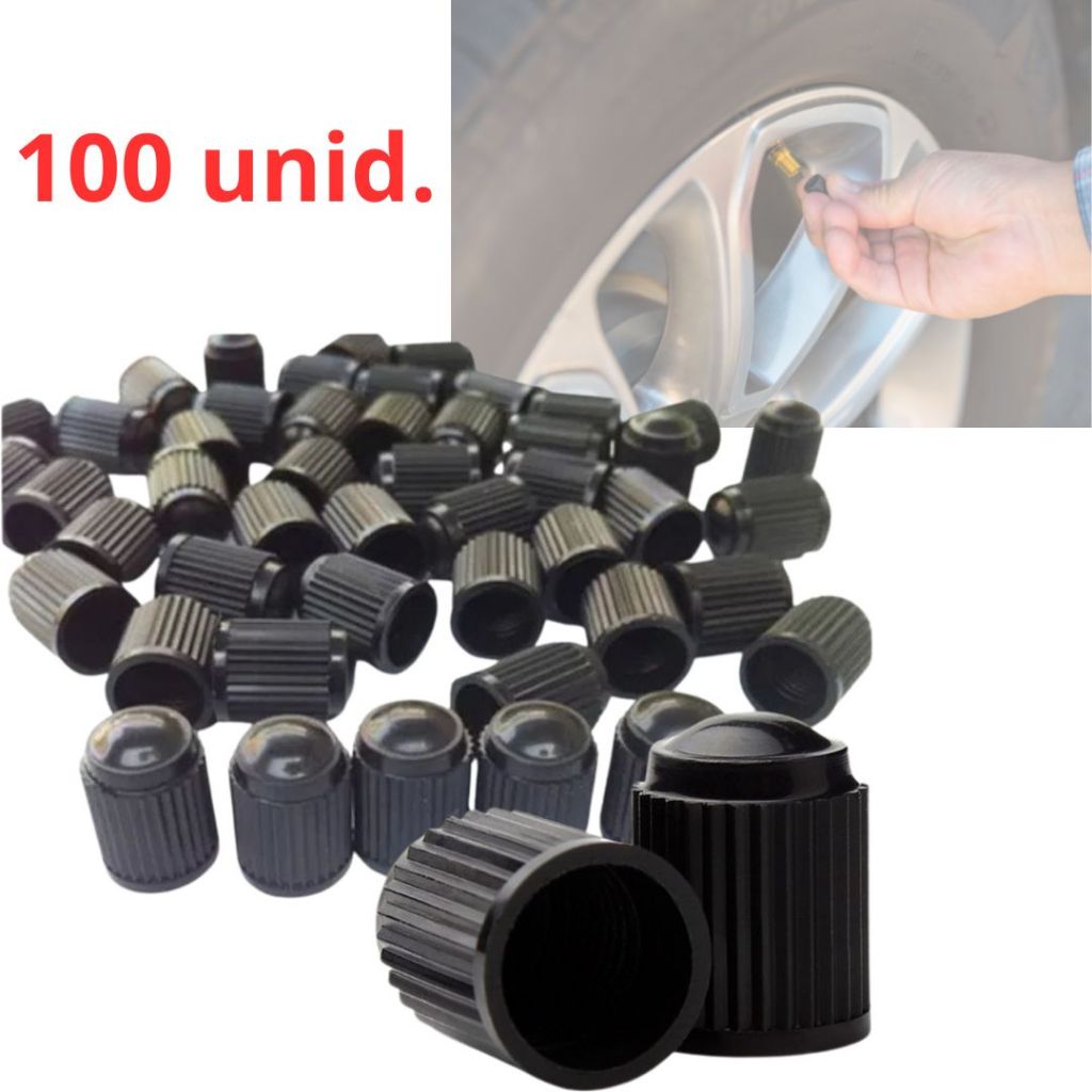 Kit 100 Tampinha Bico Pneu Carro Moto Bicicleta