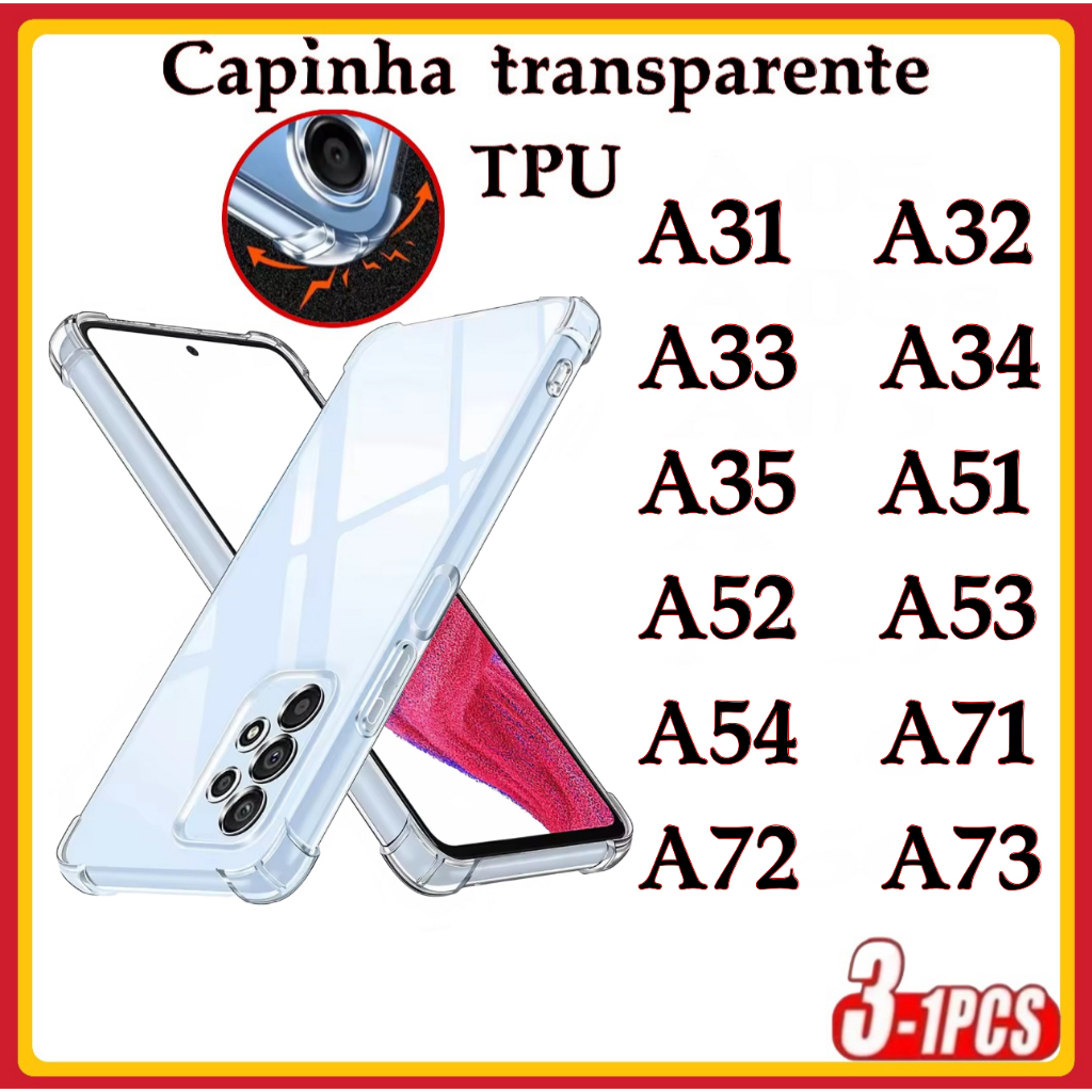 Capa transparente TPU capinha Anti Shock Impacto Samsung A31 A32 A34 A35 A51 A52 A53 A54 A71 A72 A73